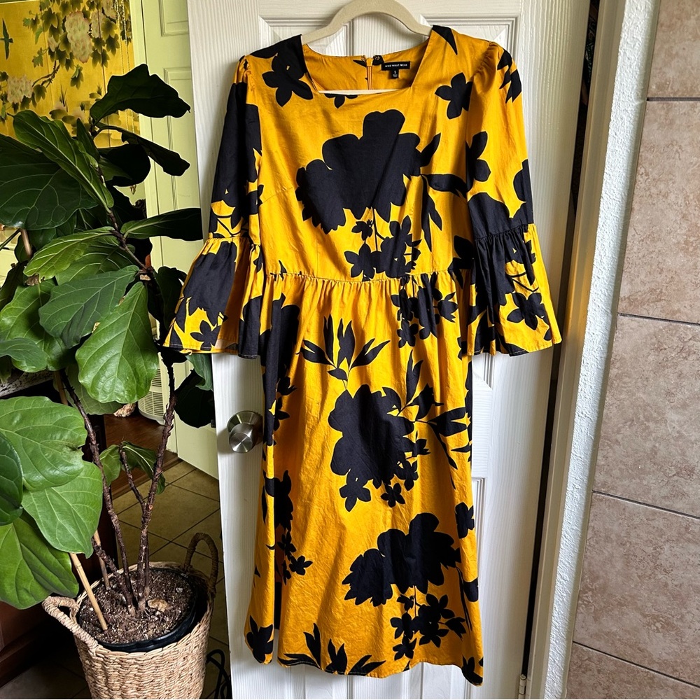 Target Who What Wear yellow and black floral cottagecore dress